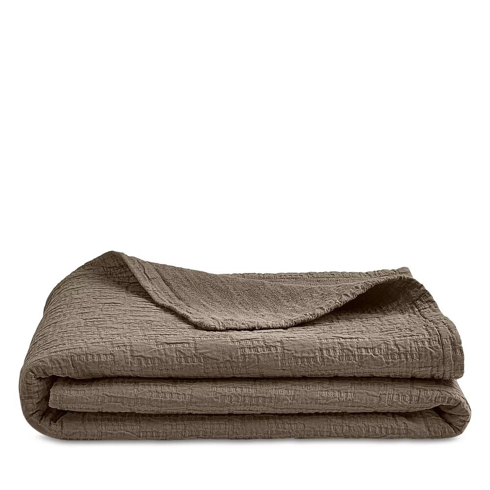 Hudson Park Truffle Brown Textured Italian Matelasse King Coverlet Cotton Italy